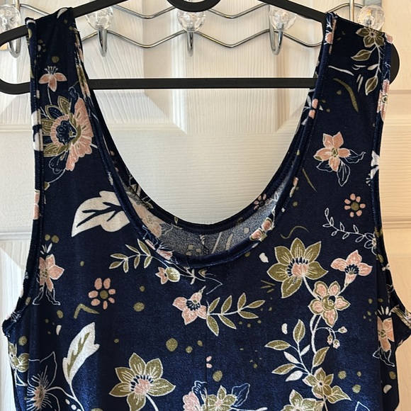 Earthbound Blue Floral Sleeveless Velvet Wide Leg Stretch Jumpsuit Pockets M/L - Picture 12 of 12